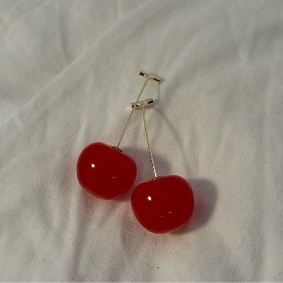 Red Cherry Stem Earrings-Retro - Picture 3 of 5